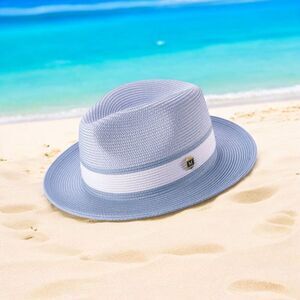 MONTIQUE MEN'S TWO-TONE PINCH HAT WIDE BRIM STRAW FEDORA HAT. H87